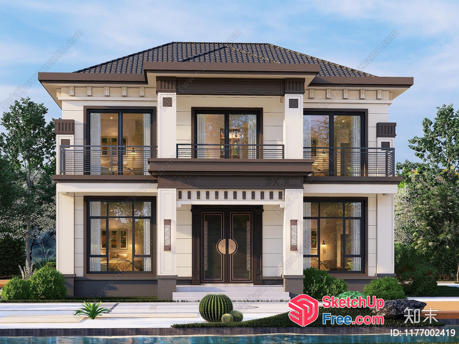 Modern European Style Villa With Balcony And Pool 3D SketchUp File