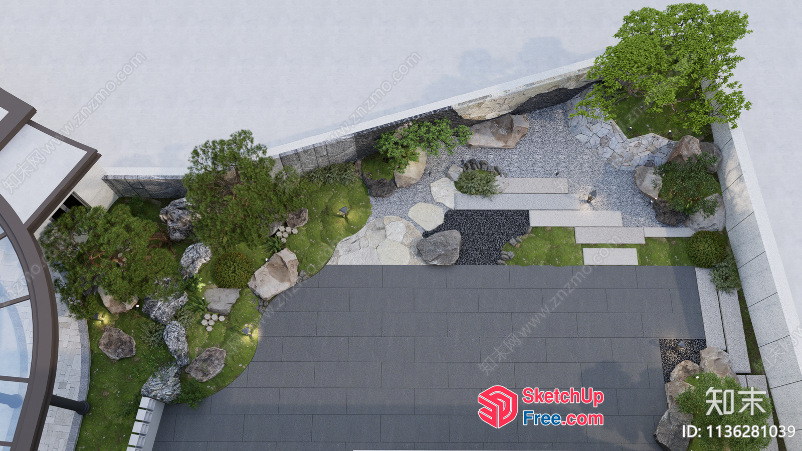 Modern Zen Garden Design With Natural Stone And Plants 3D SketchUp File