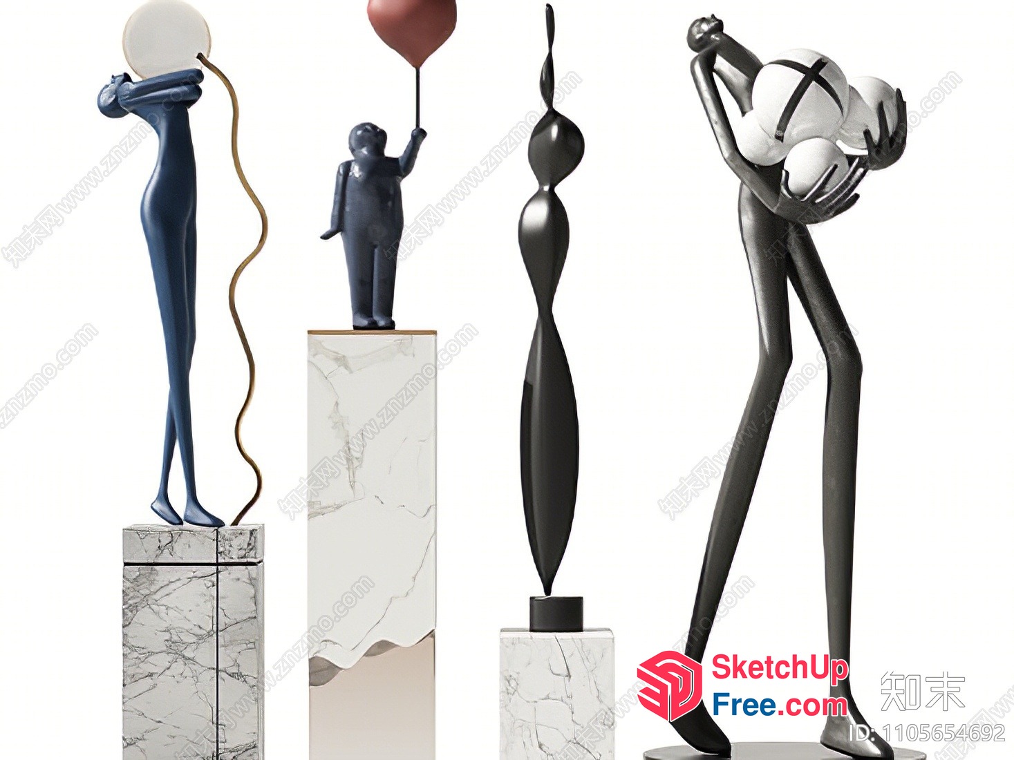 Artistic Sculpture With Human Figures And Balloons 3D SketchUp File