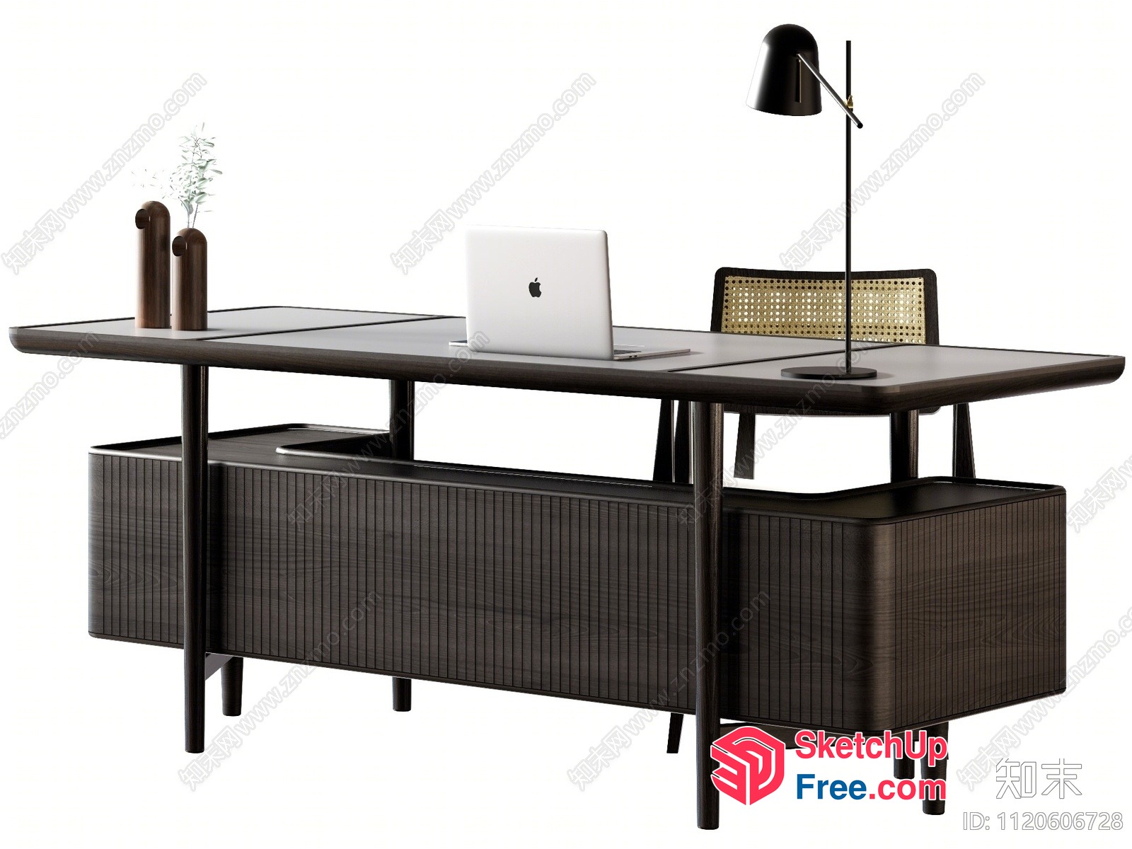 Modern Office Desk With Storage And Laptop 3D SketchUp File