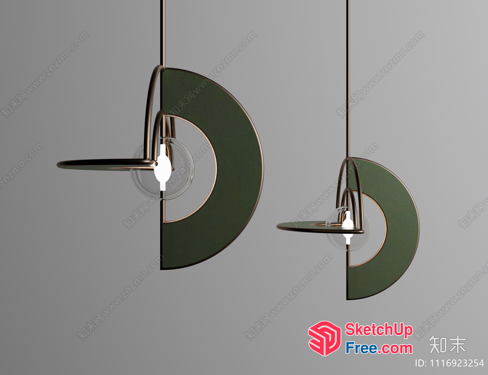 Modern Green Metal And Glass Pendant Light Fixtures 3D SketchUp File