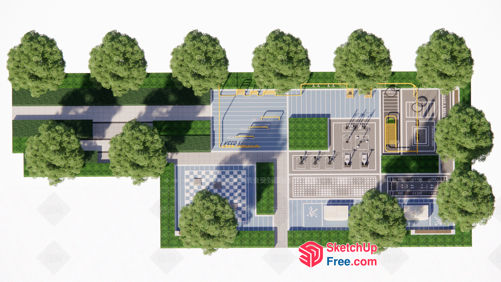 3D Model Of A Commercial Street With Parking Lot And Trees 3D SketchUp File