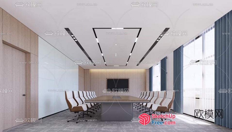 Modern Conference Room With Large Table And Chairs 3D SketchUp File