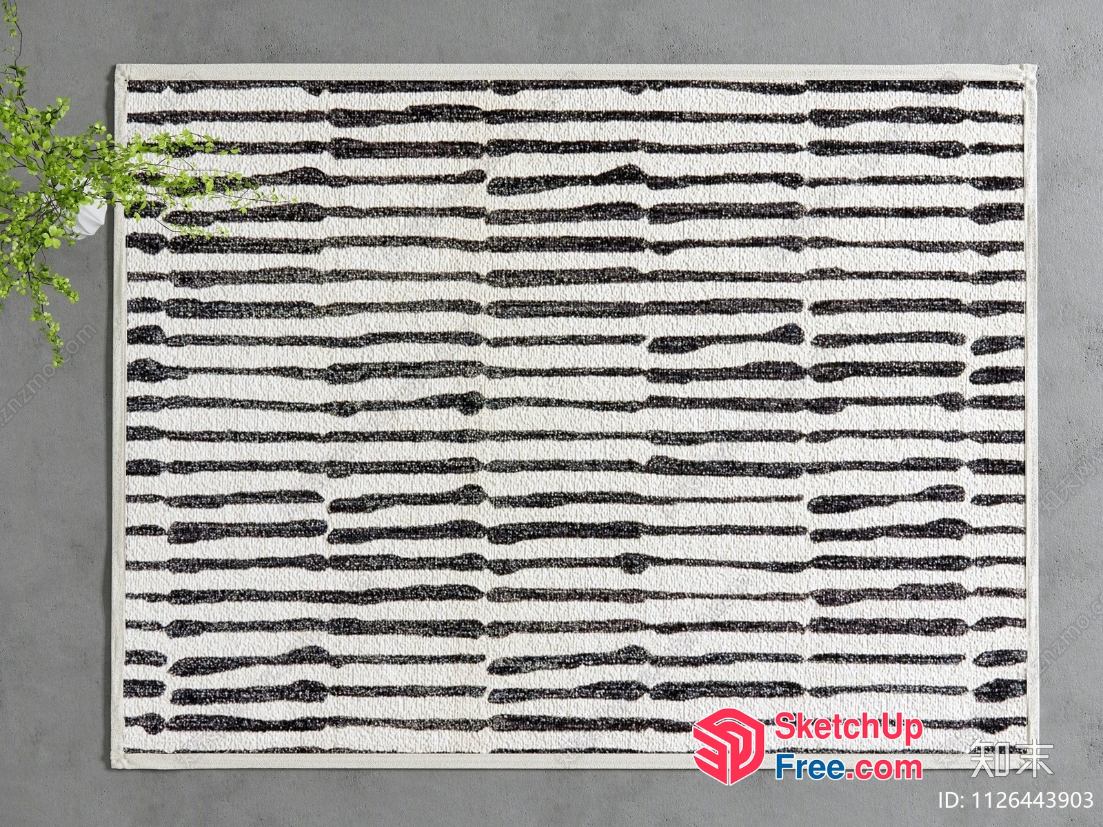 Black And White Striped Rug With Gray Border 3D SketchUp File