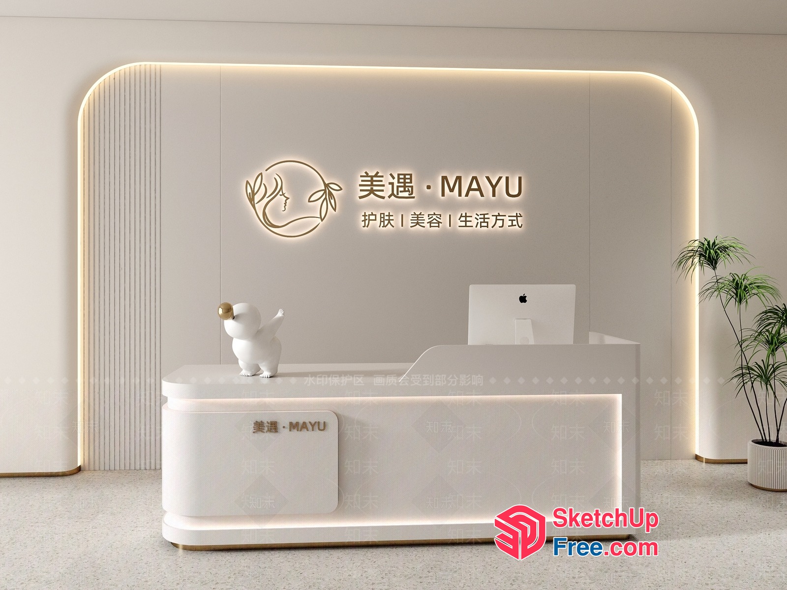 Modern Reception Desk With Elegant Lighting 3D SketchUp File