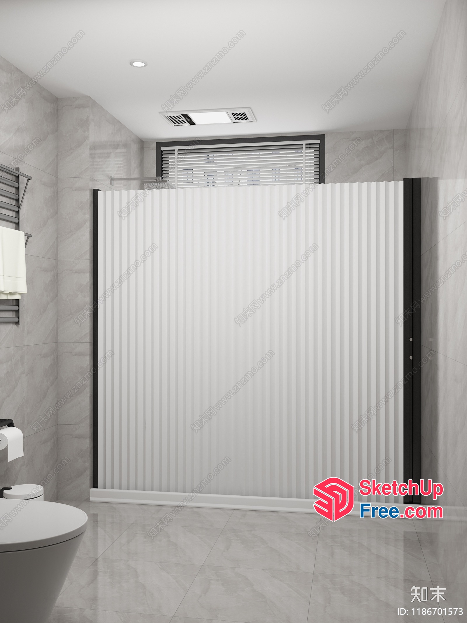 Modern Bathroom Interior With Toilet And Shower Curtain 3D SketchUp File