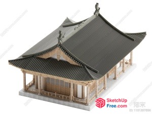 Traditional Asian Building With Ornate Roof 3D SketchUp File