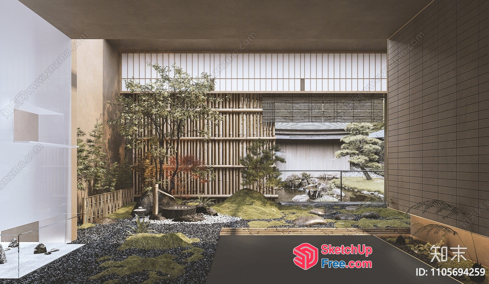 Japanese-Inspired Modern Minimalist Zen Garden Interior 3D SketchUp File