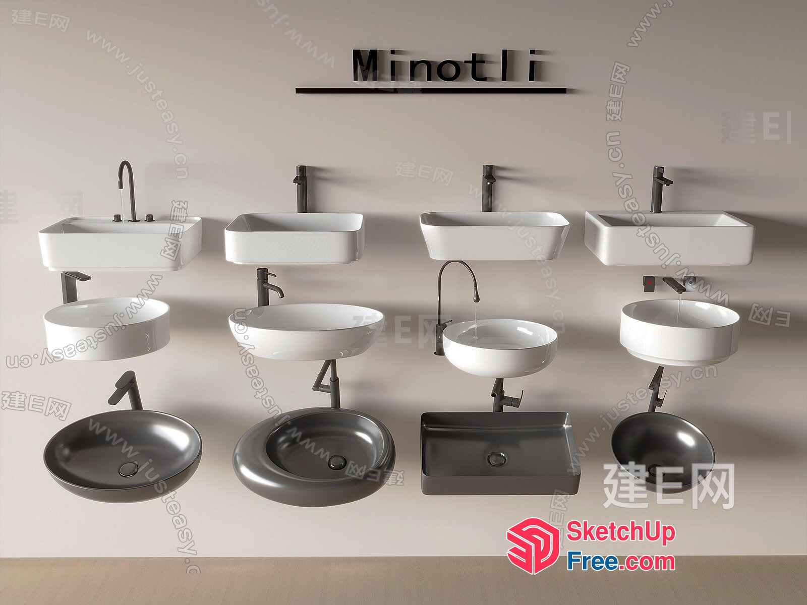 Modern White And Black Ceramic Sinks 3D SketchUp File