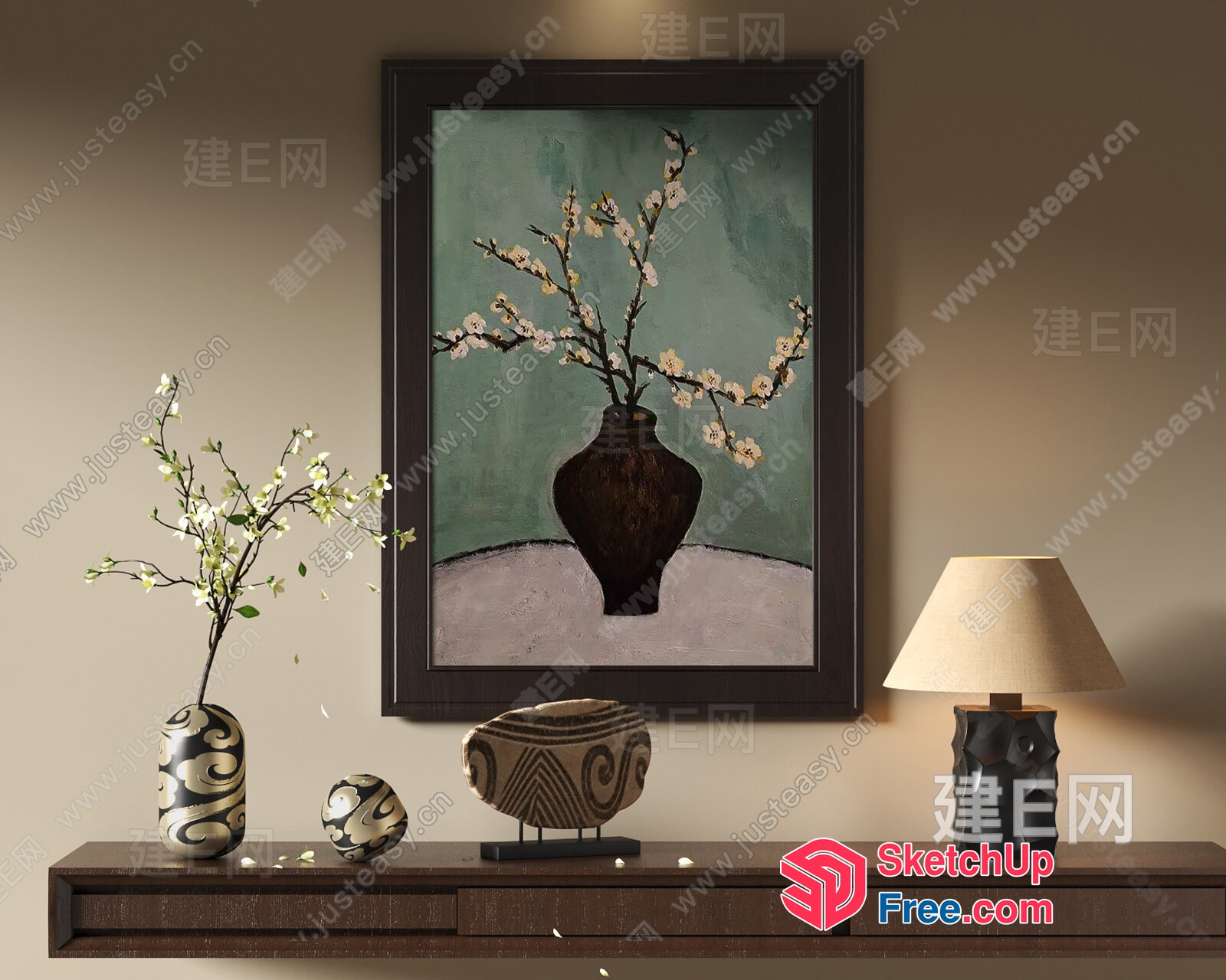 Elegant Modern Artwork With Vase And Branches 3D SketchUp File