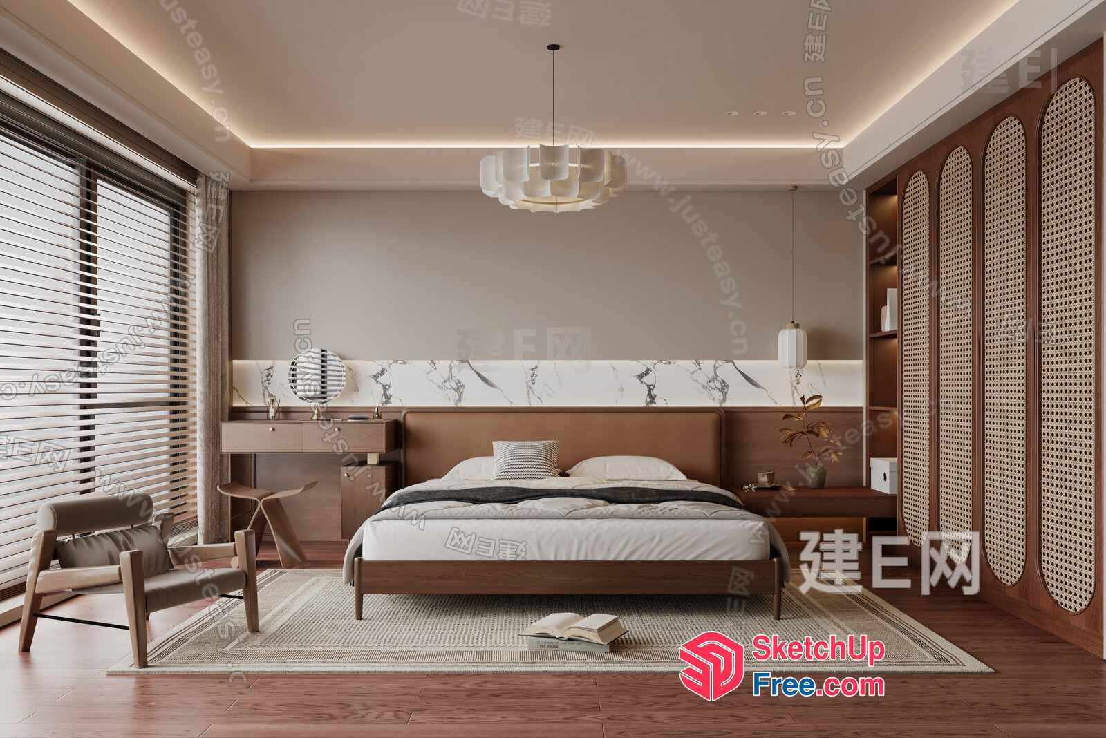 Modern Minimalist Bedroom Interior With Natural Wood Accents 3D SketchUp File