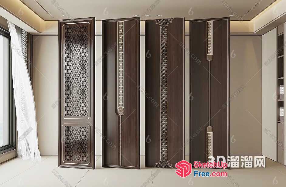 Five Ornate Doors In A Modern Room 3D SketchUp File