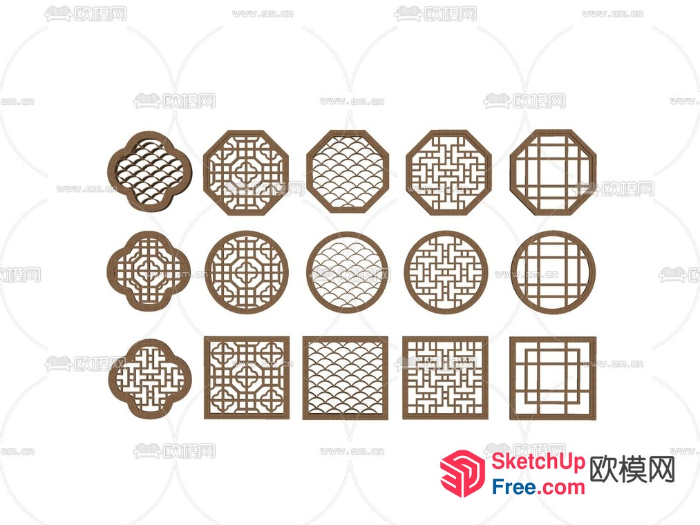 Asian-Inspired Decorative Window Grilles 3D SketchUp File