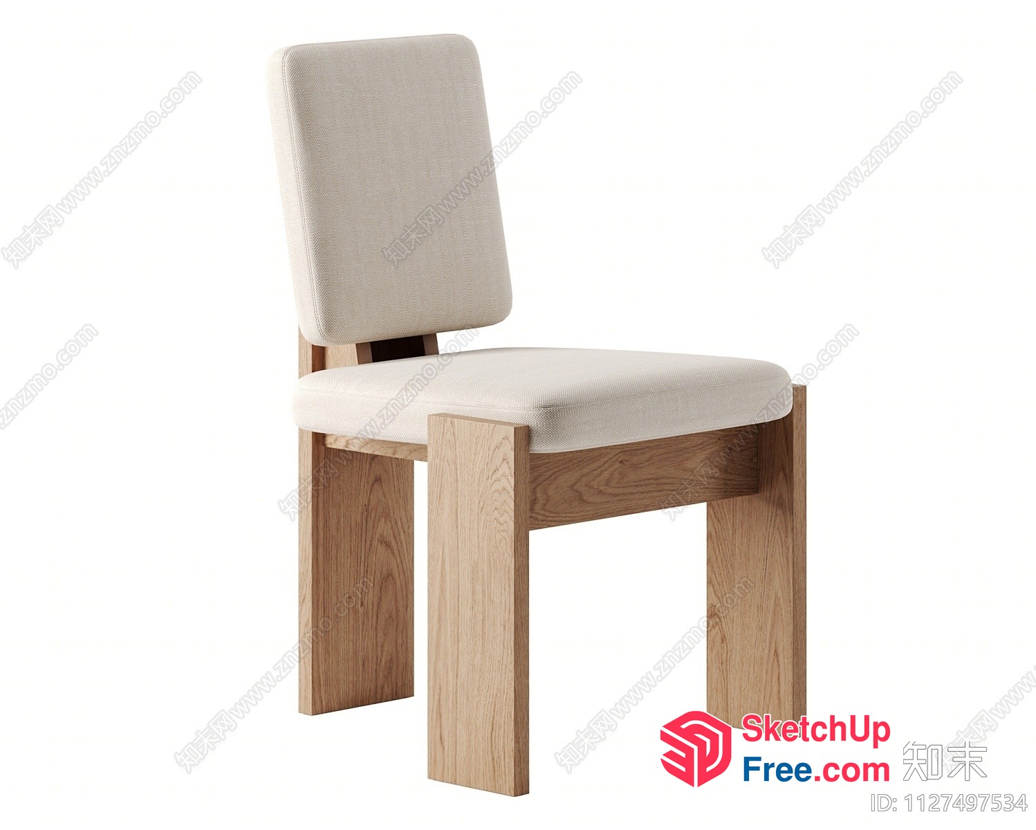 Simple Wooden Dining Chair With White Cushion 3D SketchUp File