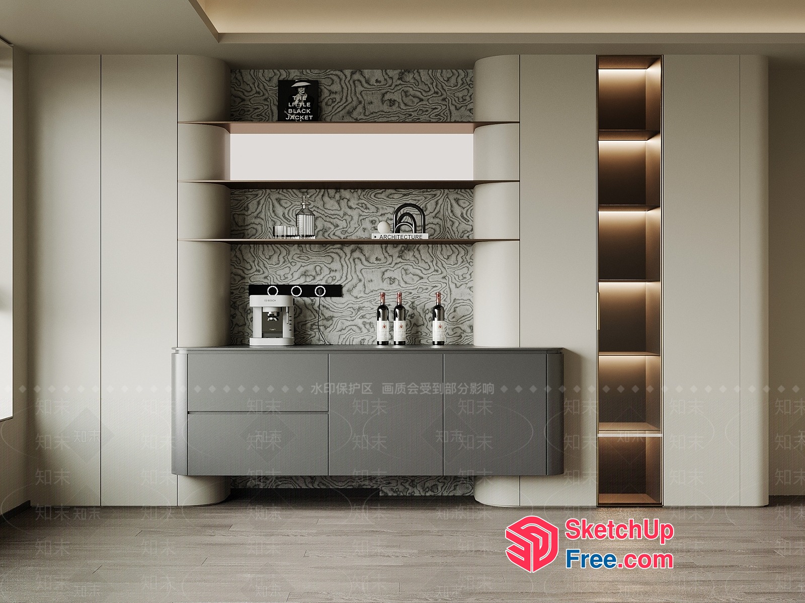 Modern Minimalist Wine Cabinet With Wine Bottles 3D SketchUp File