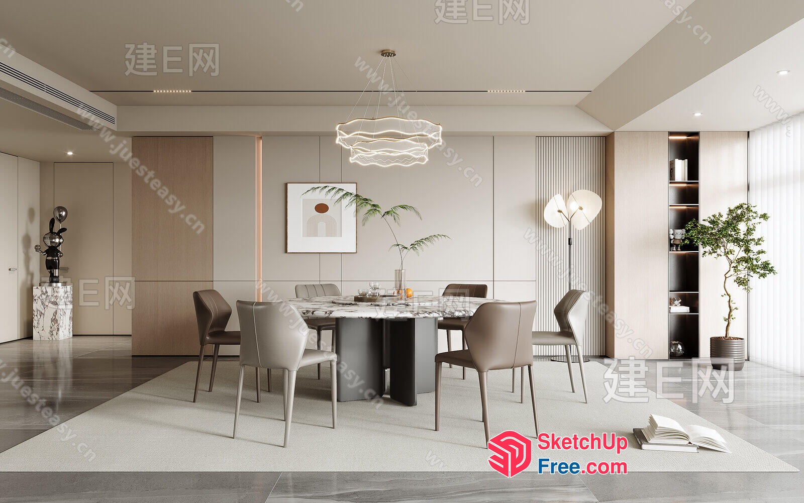 Modern Minimalist Dining Room With Neutral Color Scheme 3D SketchUp File