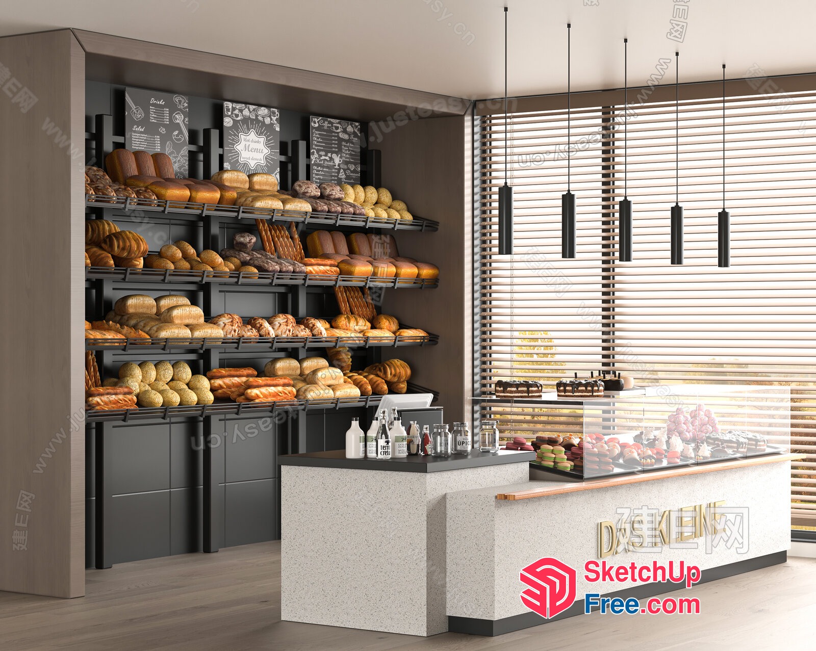 Bakery Interior With Modern Display Shelves And Counter 3D SketchUp File