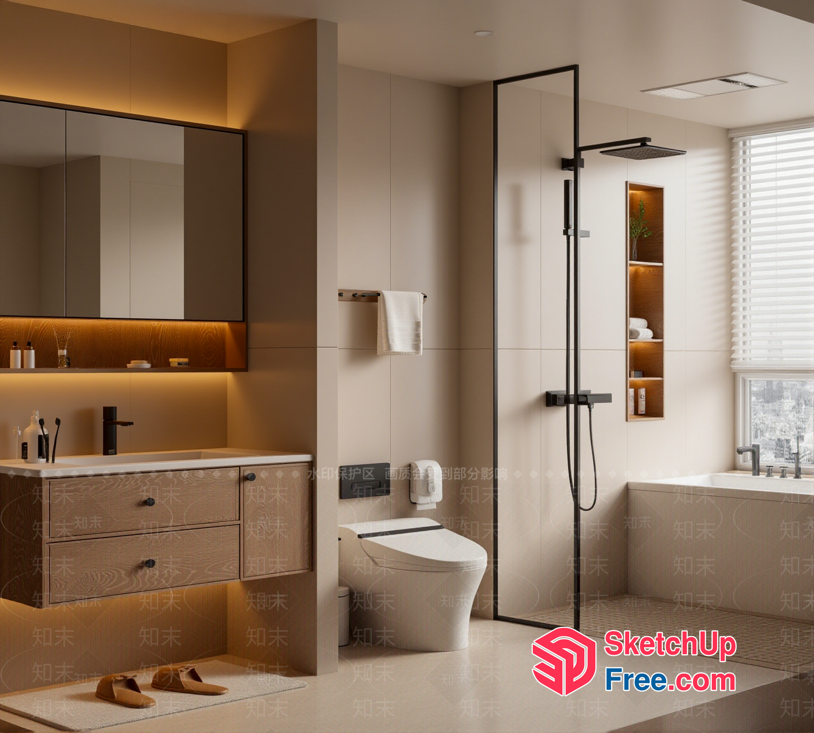 Modern Bathroom With White And Brown Accents 3D SketchUp File