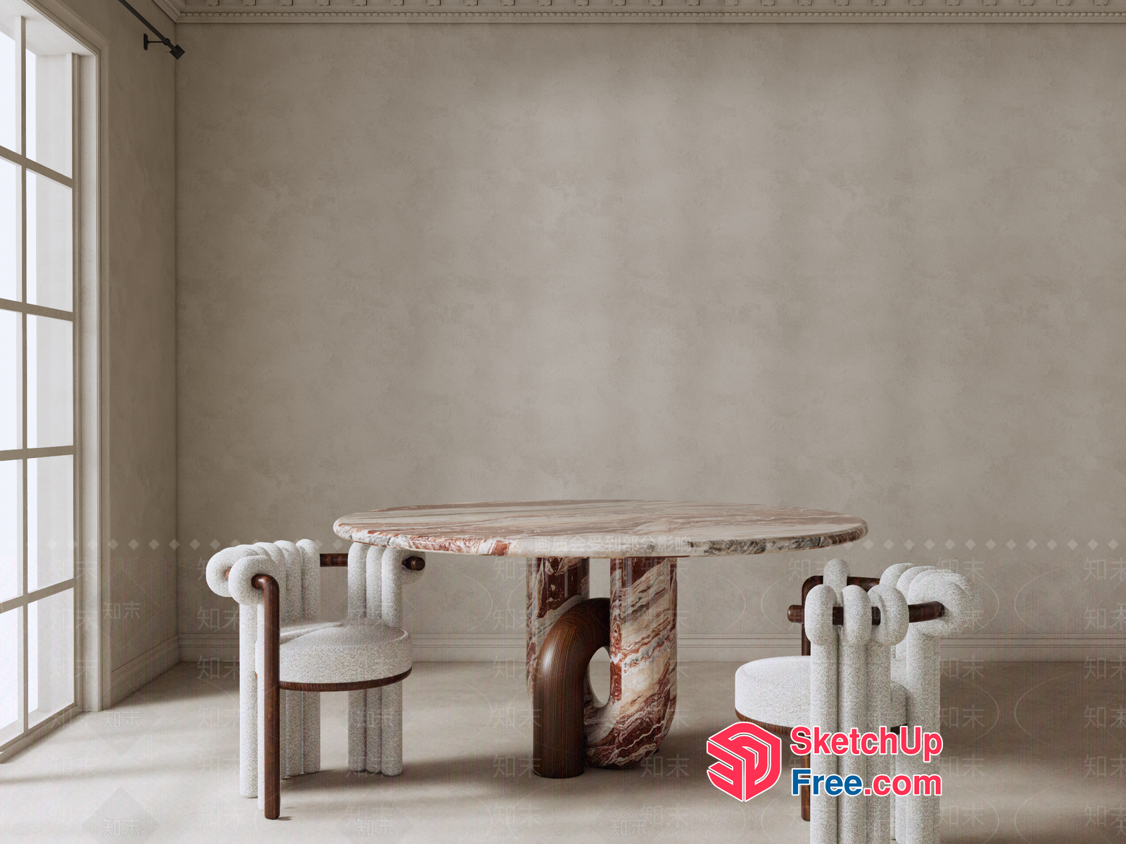 Elegant Dining Room Set With Marble Table And Chairs 3D SketchUp File