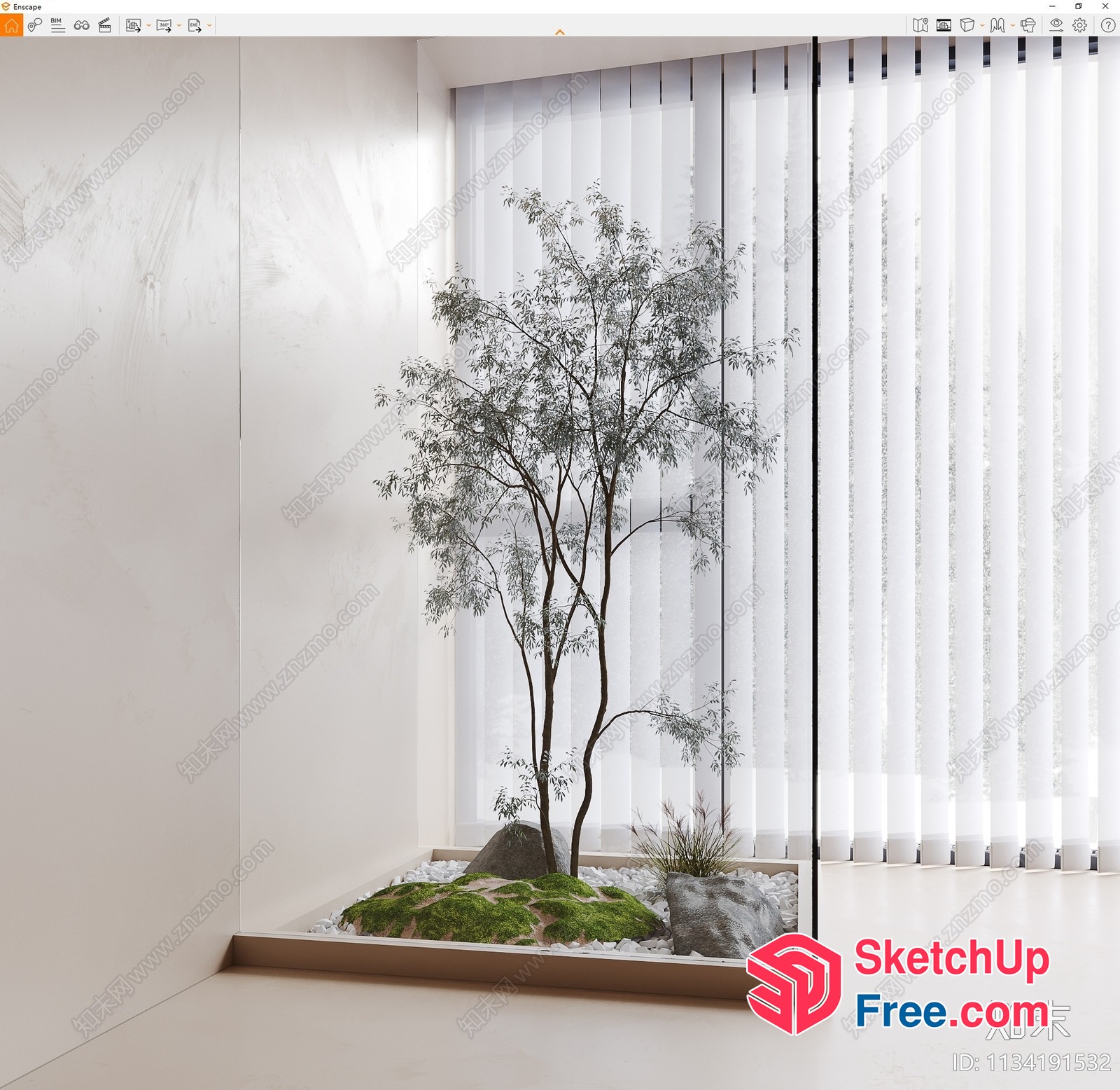 Minimalist Japanese-Style Garden Interior 3D SketchUp File