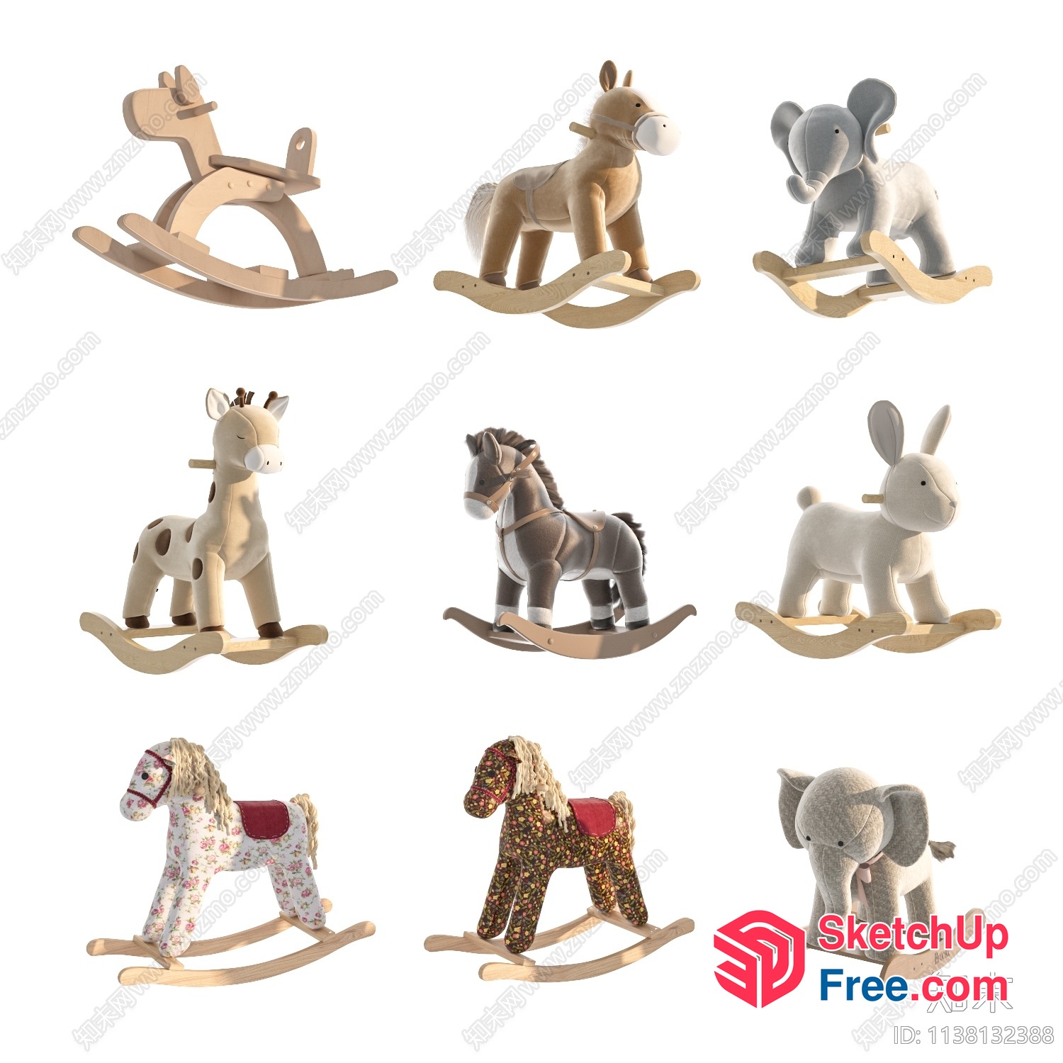 Wooden Animal Rocking Horse Collection 3D SketchUp File