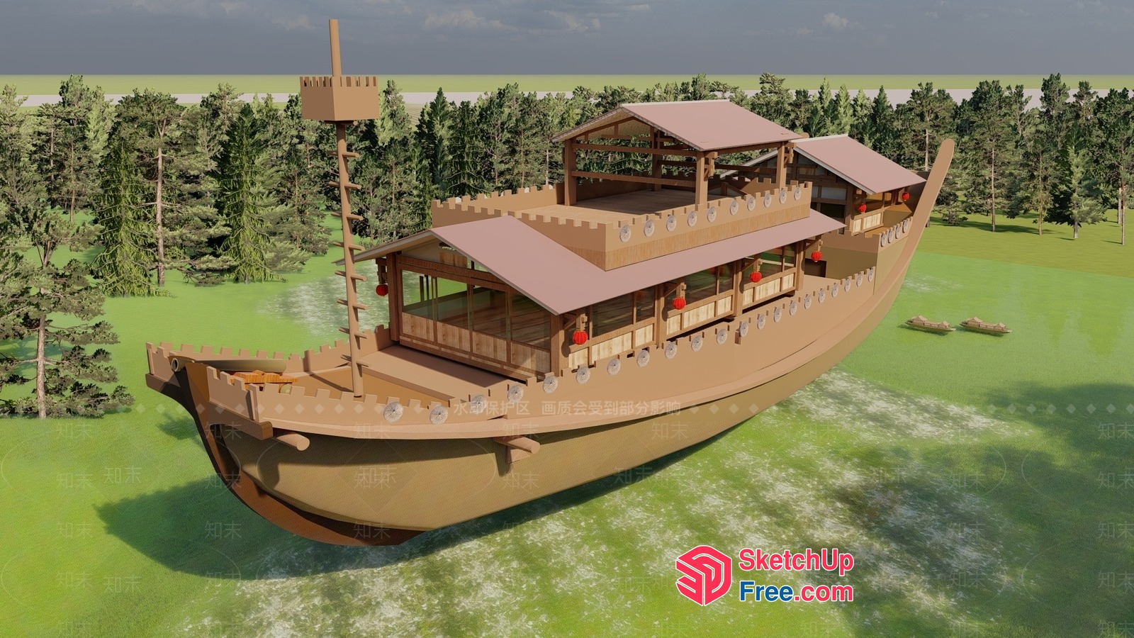 Traditional Asian-Inspired Boat House 3D SketchUp File