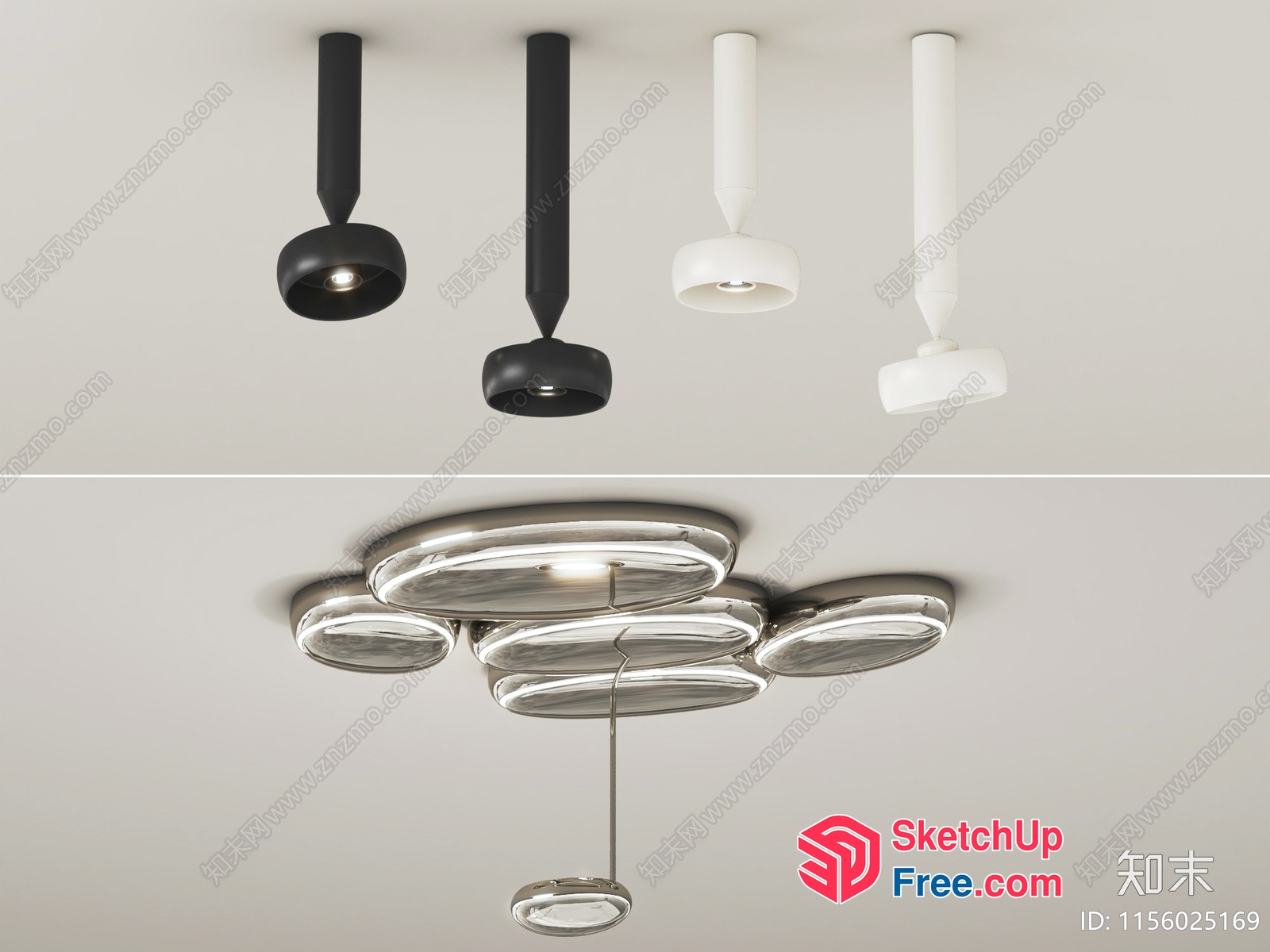 Modern Ceiling Light Fixture With Sleek Glass Shades 3D SketchUp File