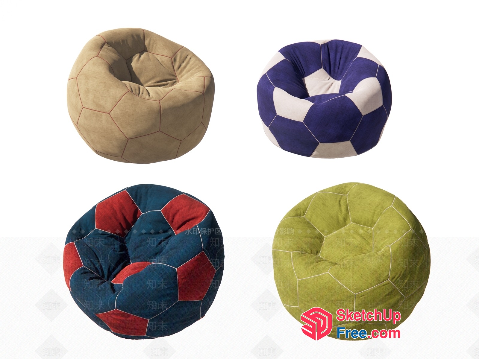 Colorful Soccer Ball-Shaped Bean Bag Chairs 3D SketchUp File