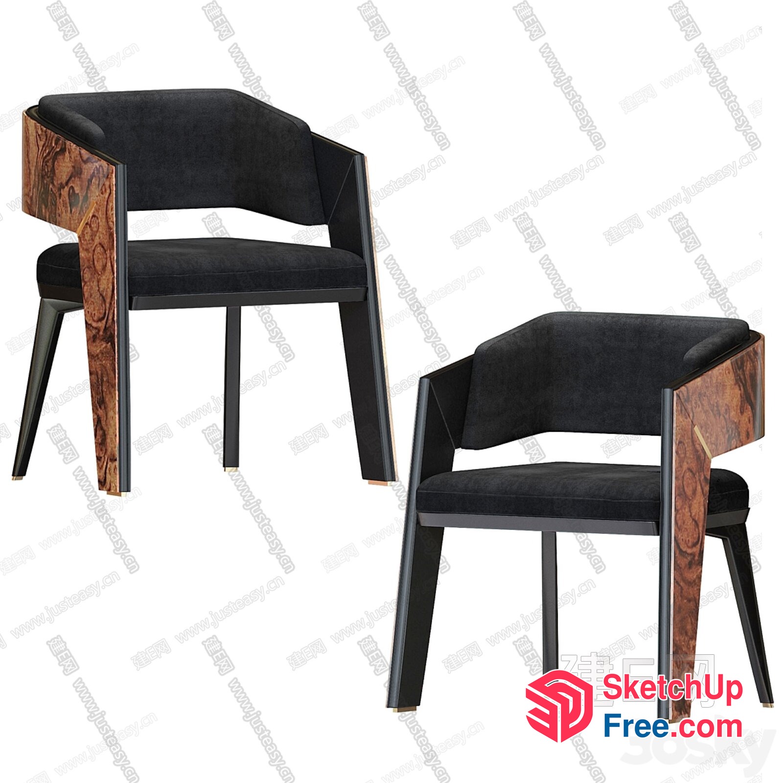 Modern Black And Brown Accent Chair 3D SketchUp File
