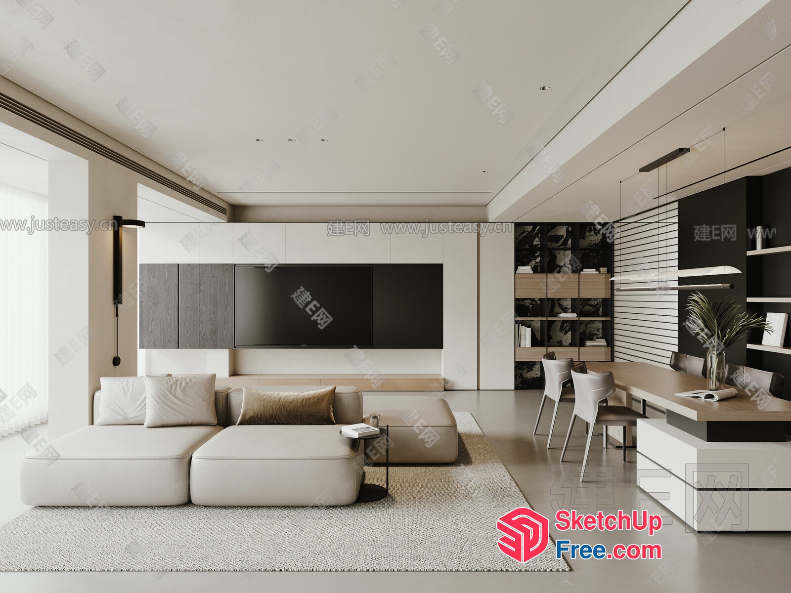 Modern Minimalist Living Room With Neutral Color Scheme 3D SketchUp File