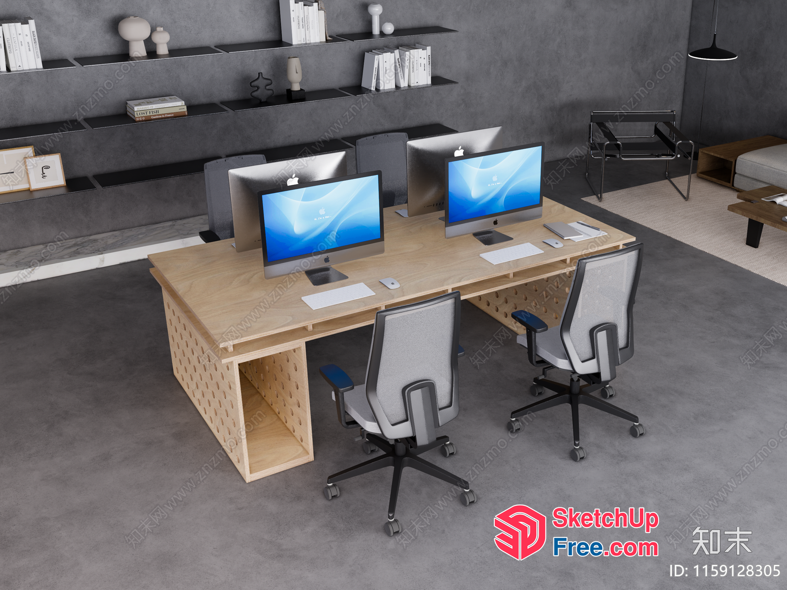 Modern Office Space With Sleek Desks And Computers 3D SketchUp File