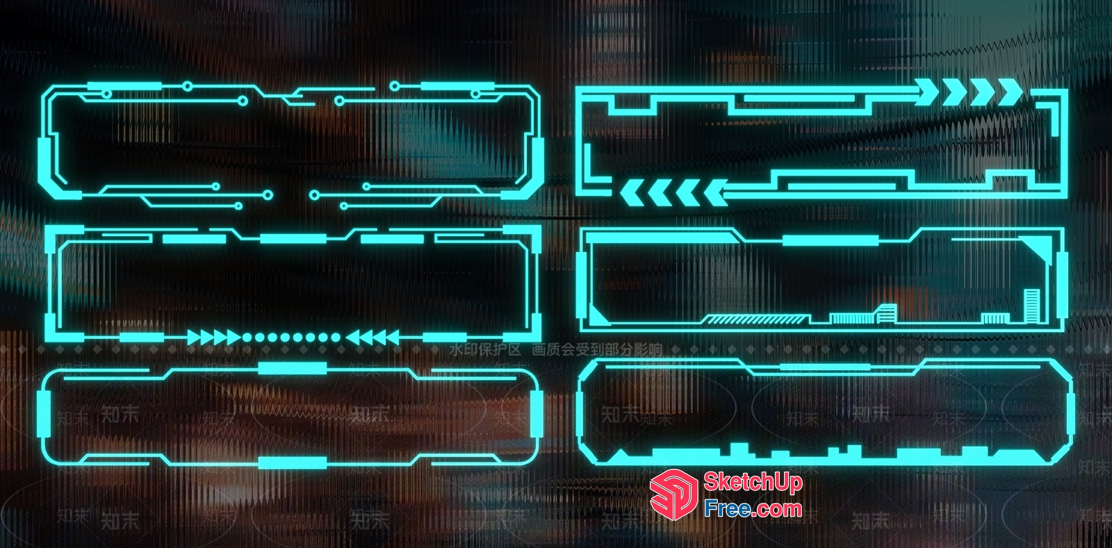 Futuristic Rectangular Shapes With Neon Edges 3D SketchUp File
