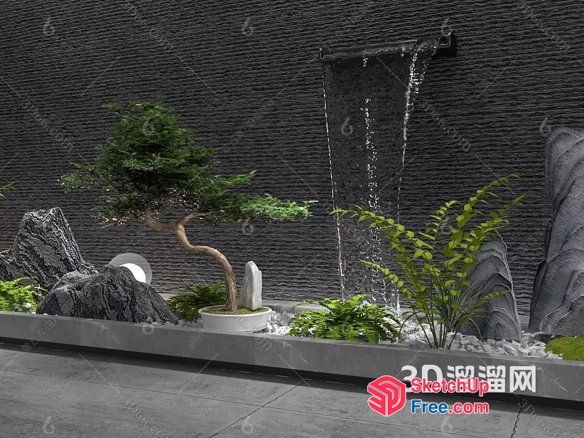 Japanese Style Garden Decor With Waterfall Feature 3D SketchUp File