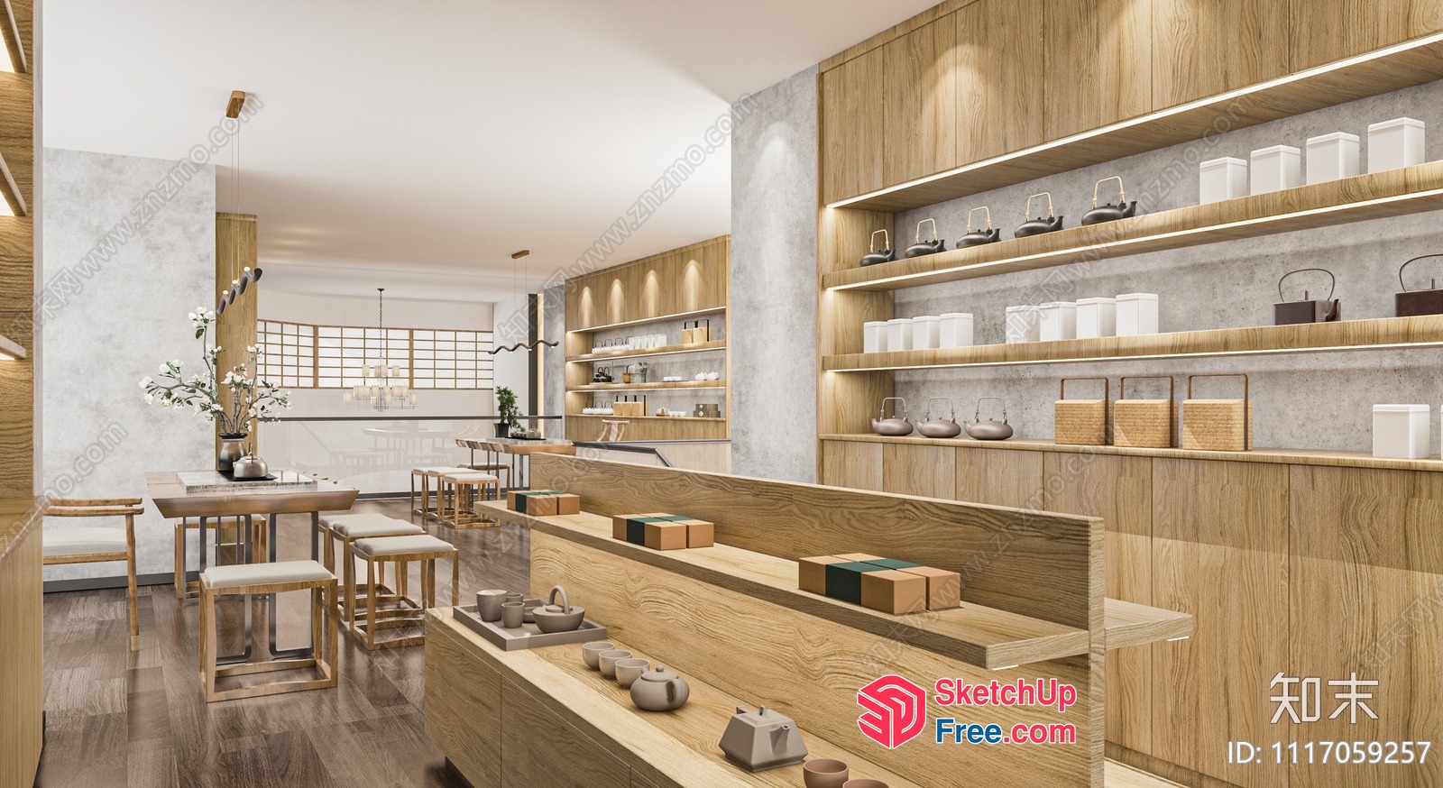 Modern Japanese-Style Tea Shop Interior 3D SketchUp File