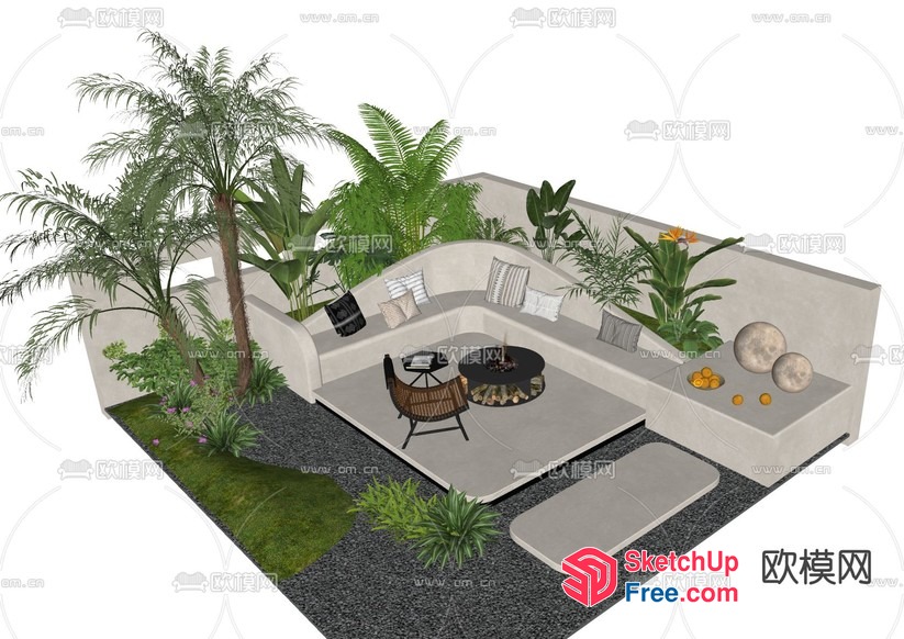 Modern Tropical Outdoor Living Space With Lush Greenery 3D SketchUp File