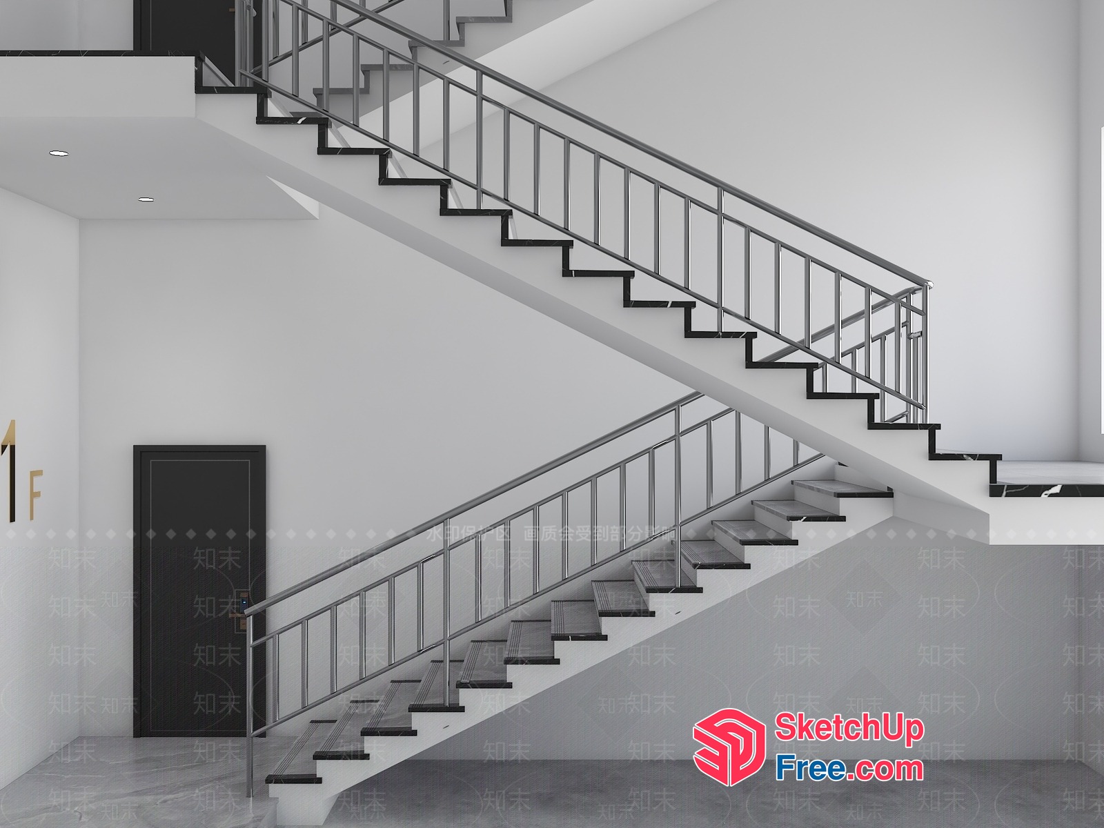 Modern Staircase With Sleek Railing And Clean Lines 3D SketchUp File