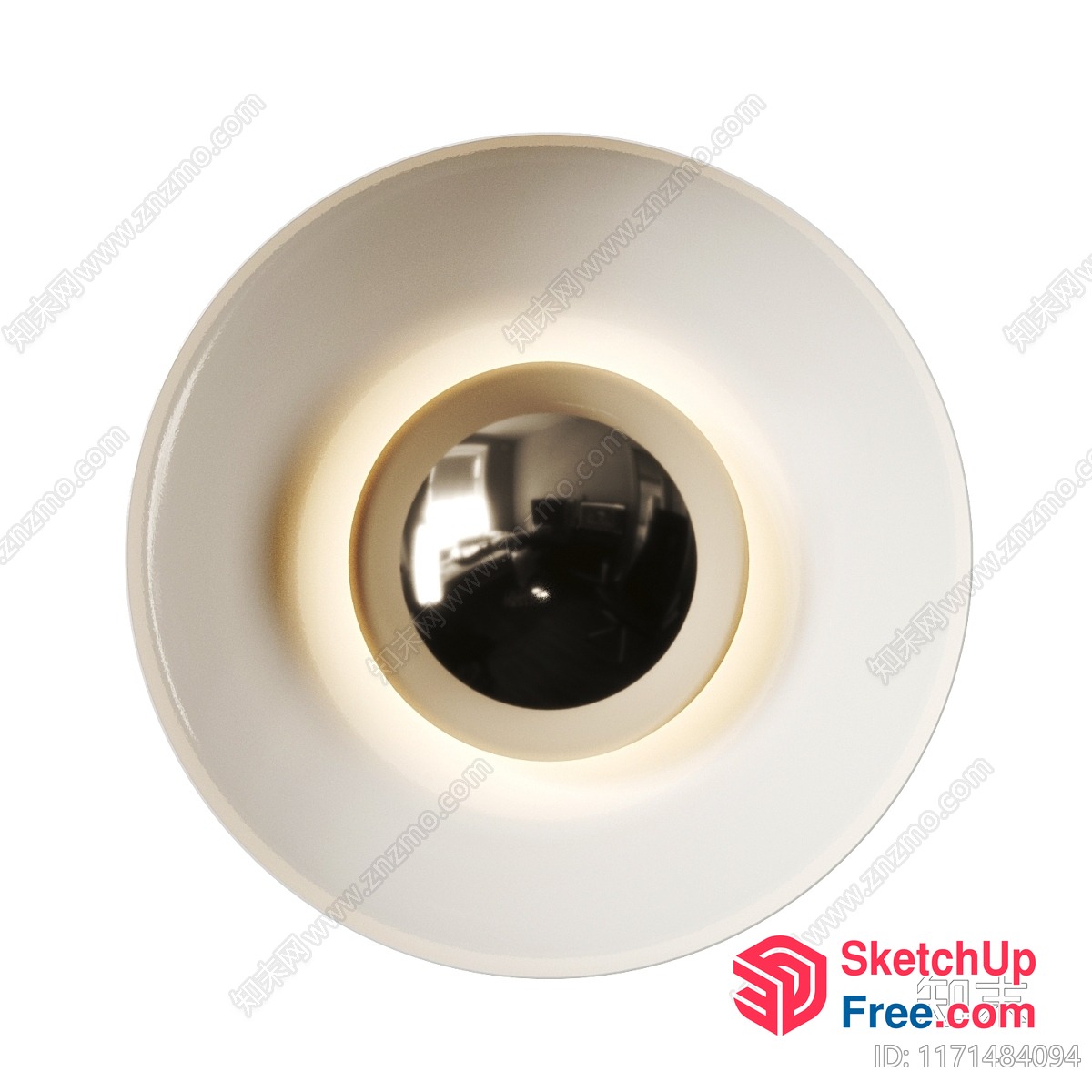 Round White Ceiling Light Fixture With Circular Mirror 3D SketchUp File