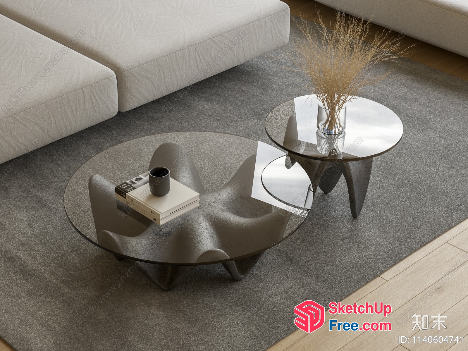 Modern Living Room Furniture With Glass Coffee Table And Side Table 3D SketchUp File