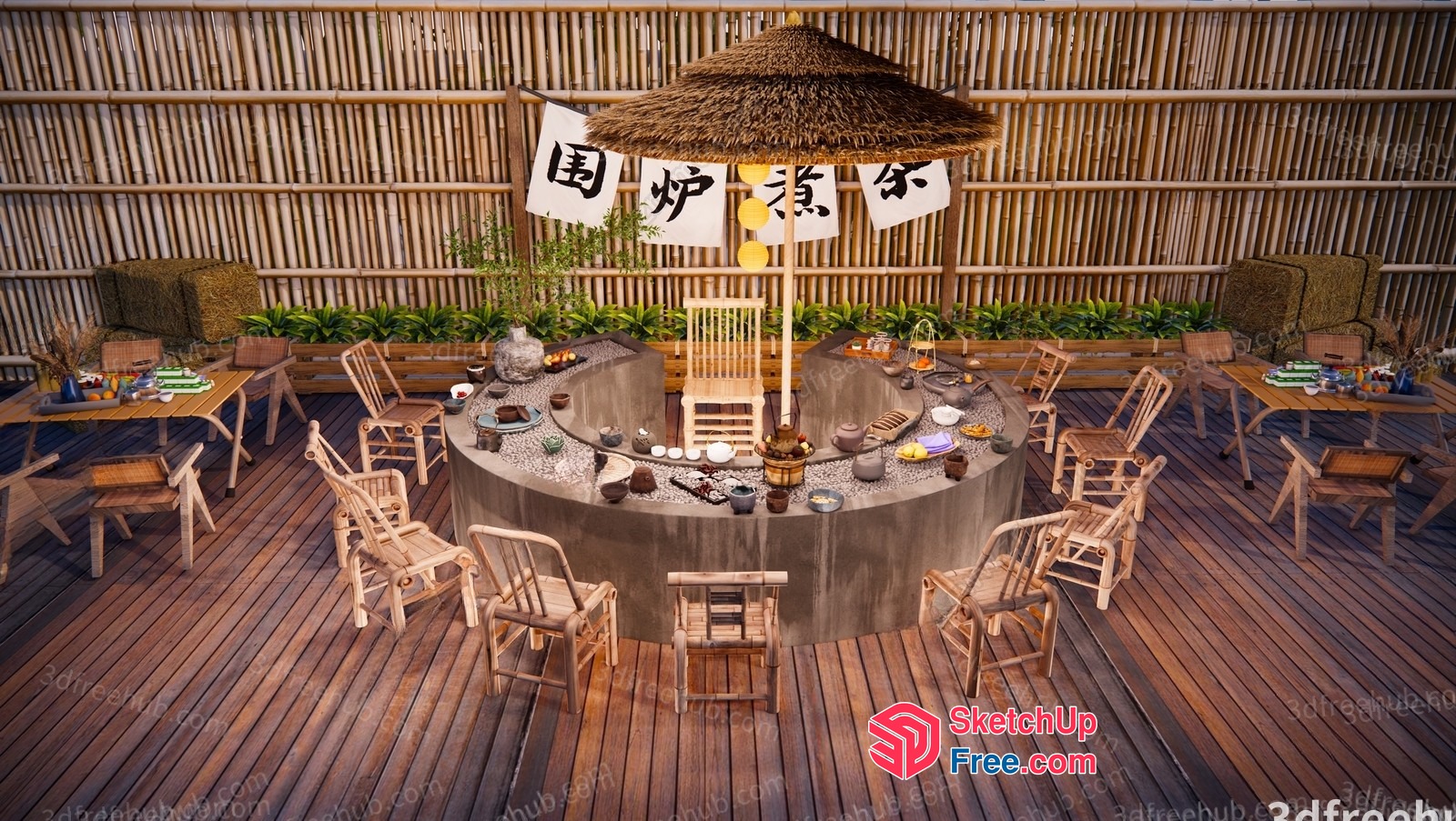 Japanese-Style Outdoor Dining Area 3D SketchUp File