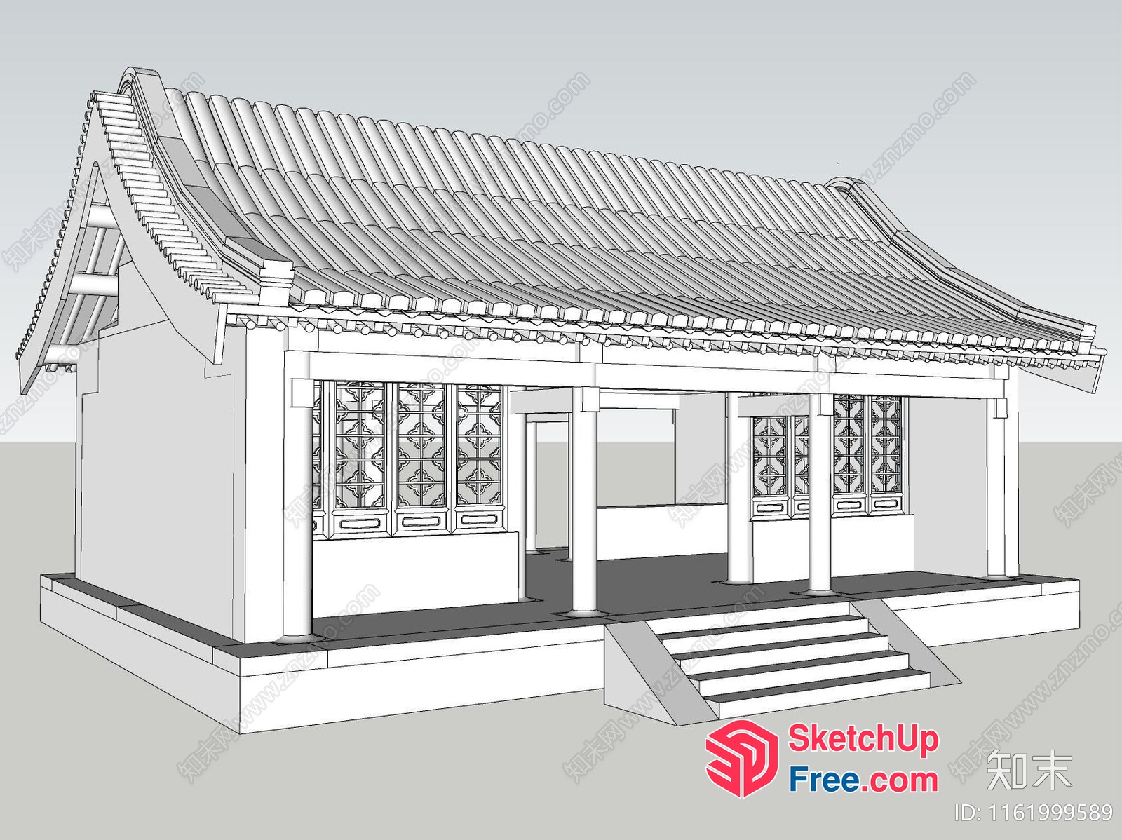 Traditional Asian Style Roofed Building 3D SketchUp File