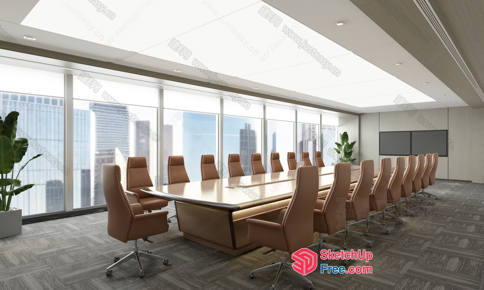 Elegant Modern Conference Room With City View 3D SketchUp File