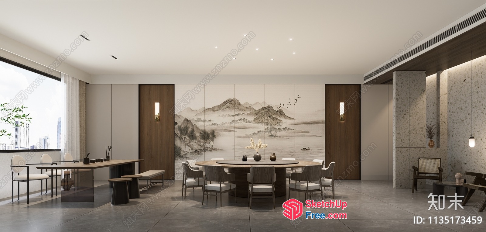 Elegant Dining Room With Asian-Inspired Mural 3D SketchUp File Elegant Dining Room With Asian-Inspired Mural 3D SketchUp File