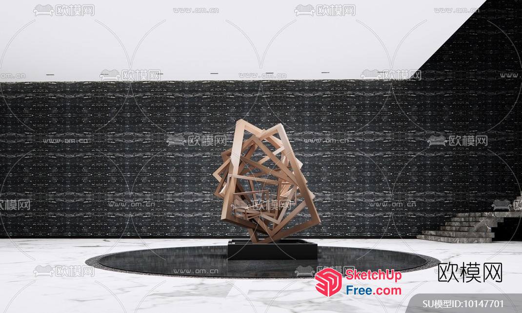 Abstract Geometric Sculpture In Modern Minimalist Space 3D SketchUp File
