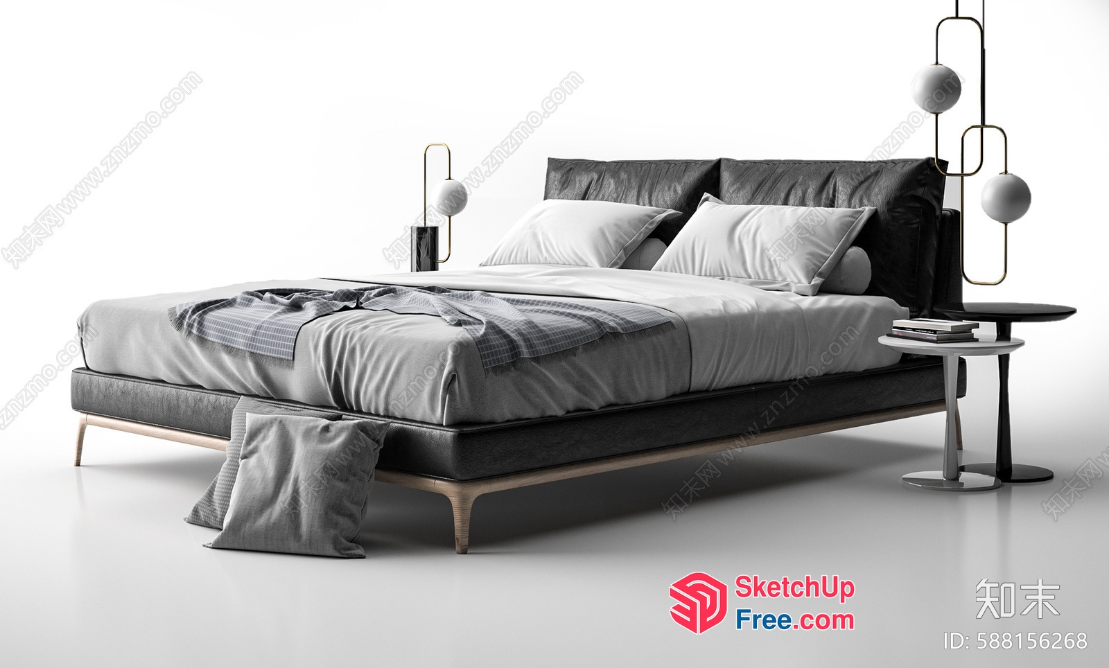 Modern Minimalist Bedroom Furniture With Sleek Bed And Side Tables 3D SketchUp File