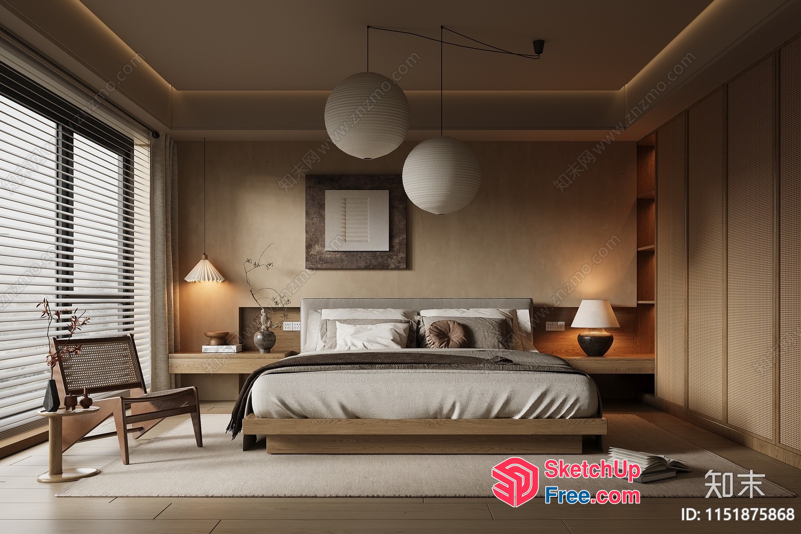 Modern Japanese-Style Bedroom With Minimalist Decor 3D SketchUp File