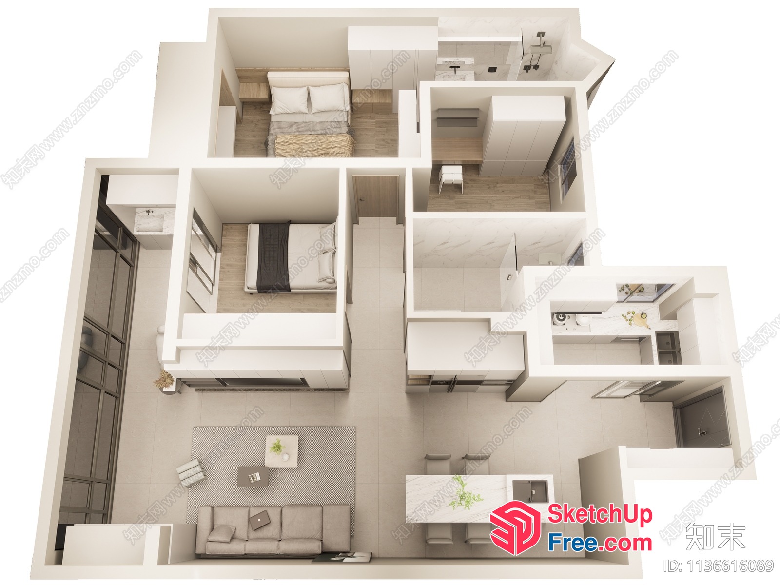 Modern Minimalist Interior Design Apartment Plan 3D SketchUp File