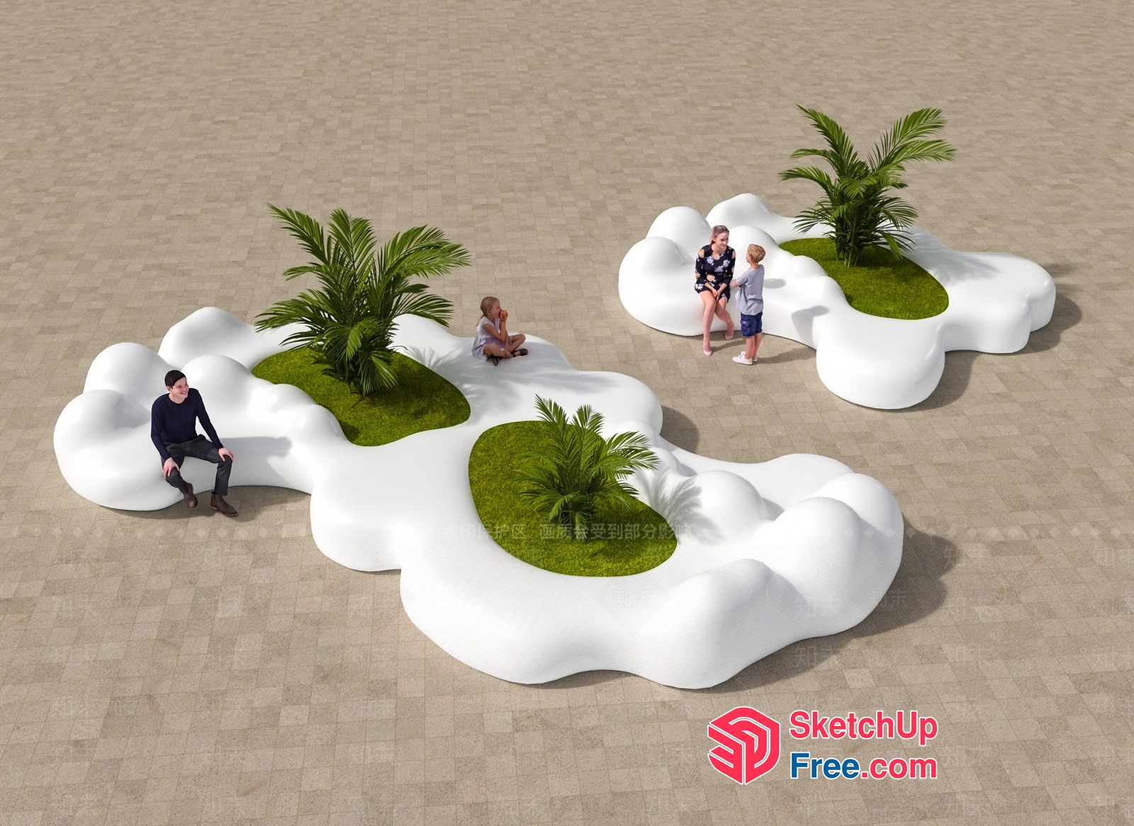 Unique White Cloud-Shaped Planters With Greenery 3D SketchUp File
