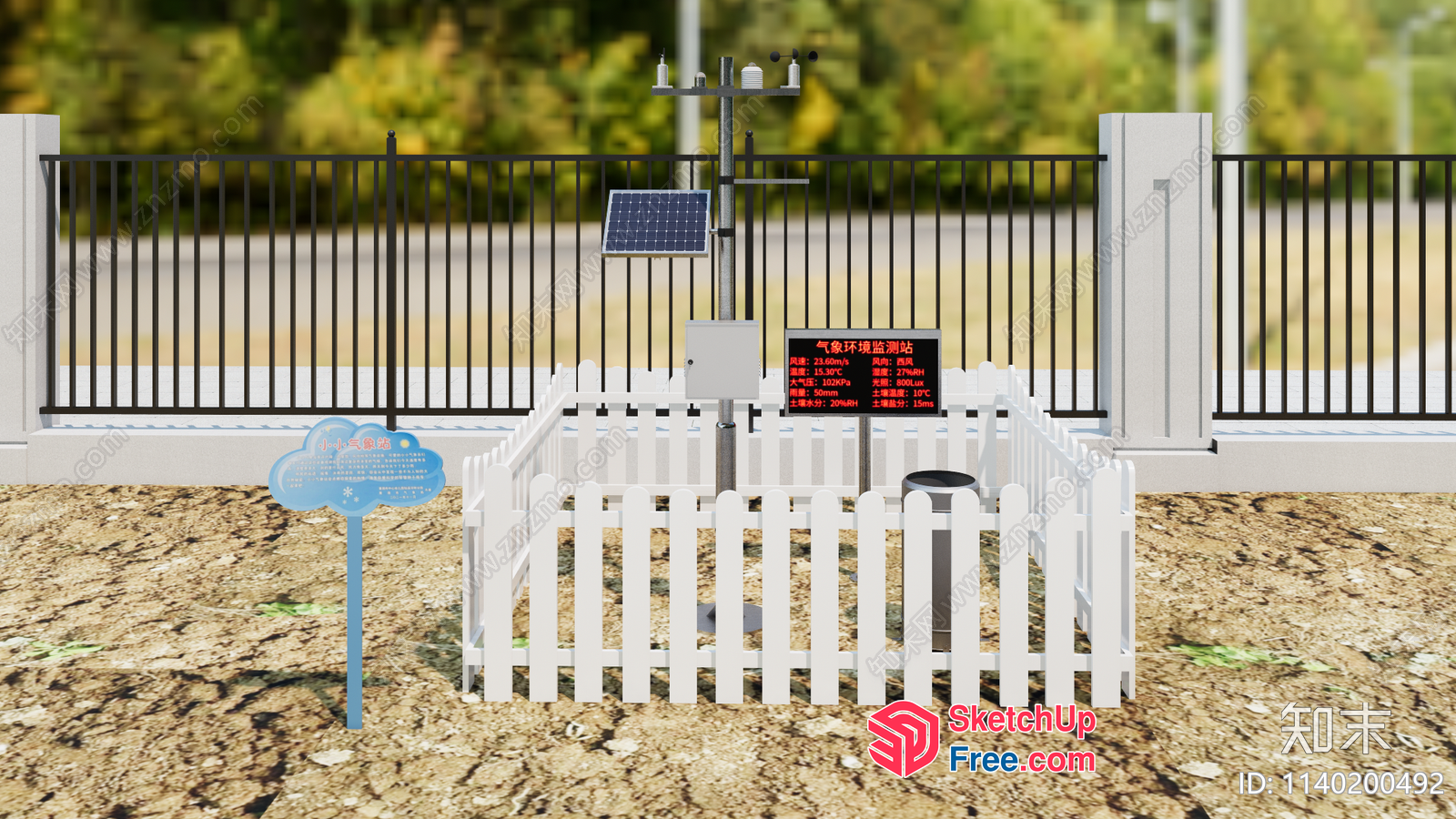 White Picket Fence And Solar Panel In A Dirt Yard 3D SketchUp File