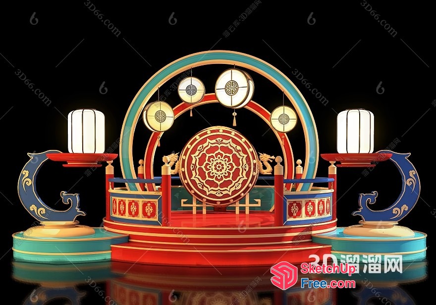 Colorful Stage With Lanterns And Mandala Decorations 3D SketchUp File