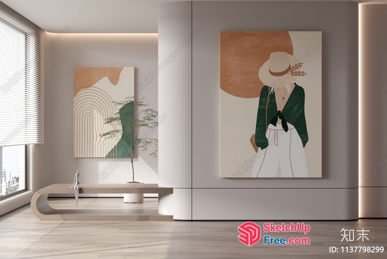 Minimalist Style Interior With Pillars And Artwork 3D SketchUp File